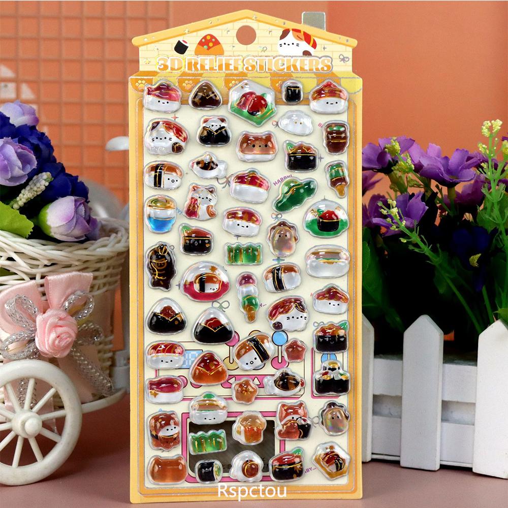 1pcs Cute Rabbit Bear Food Cartoon 3D Crystal Stickers Funny Marine Animals Three-dimensional Relief Decals for Notebook Phone