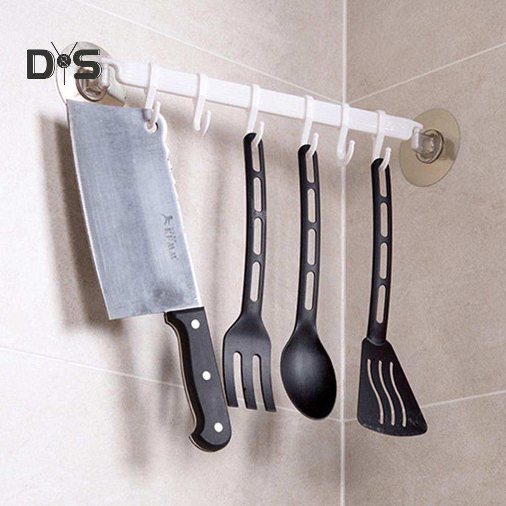 Strong Adhesive Wall Mounted 6-Hook Kitchen Bathroom Hanger Storage Rack Holder