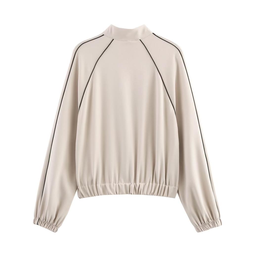 European and American style, wholesale women's fashion contrasting color trimmed bomber jacket jacket trimmed wide leg pants