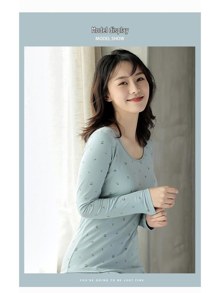 Damen Baumwoll-Lycra Herbst Basisschicht Set: Warmes Dünnes Hemd & Lange Unterhosen