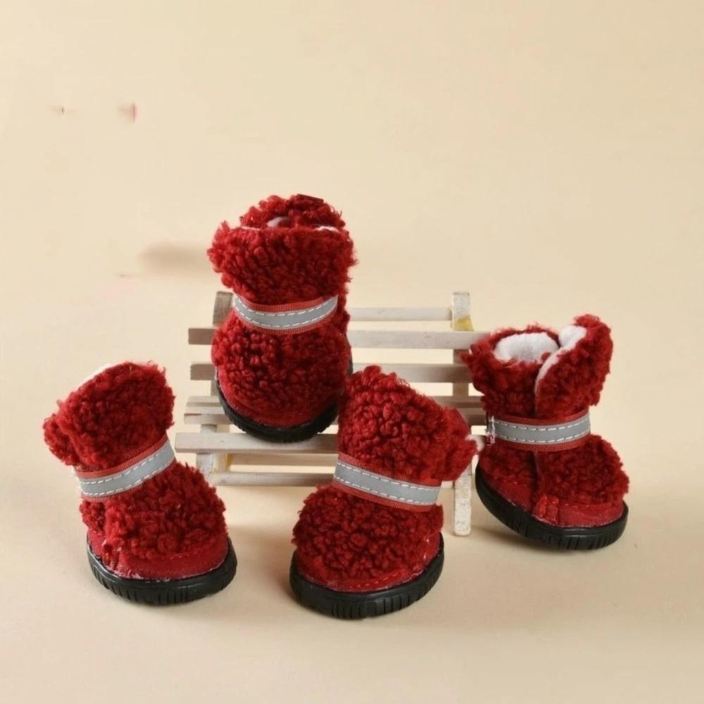 4 pcs/set Warm Dog Cotton Shoes Anti-Scratch Winter Dog Boots Puppy Booties Puppy Footwear  Walking