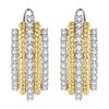 Bi-Color Braided Rope Texture Multi-Row Round Cubic Zirconia Inlaid Wide Hoop Earrings Silver Base Snap Closure Elegant Office Ladies Accessories