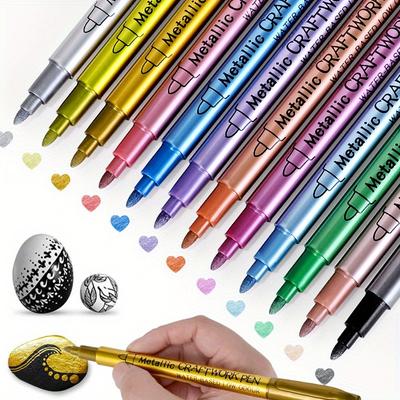 12 Stück Metallic-Marker-Stifte, Farbstifte für schwarzes Papier, Glas, Felsmalerei, DIY-Scrapbook-Album, Studenten-Briefpapier, Felsmalerei, Stein, Keramik, Holz