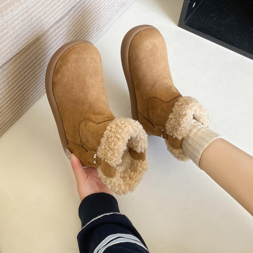 Snow boots women's winter new velvet thickened fur integrated lamb wool cotton shoes children's warm short boots