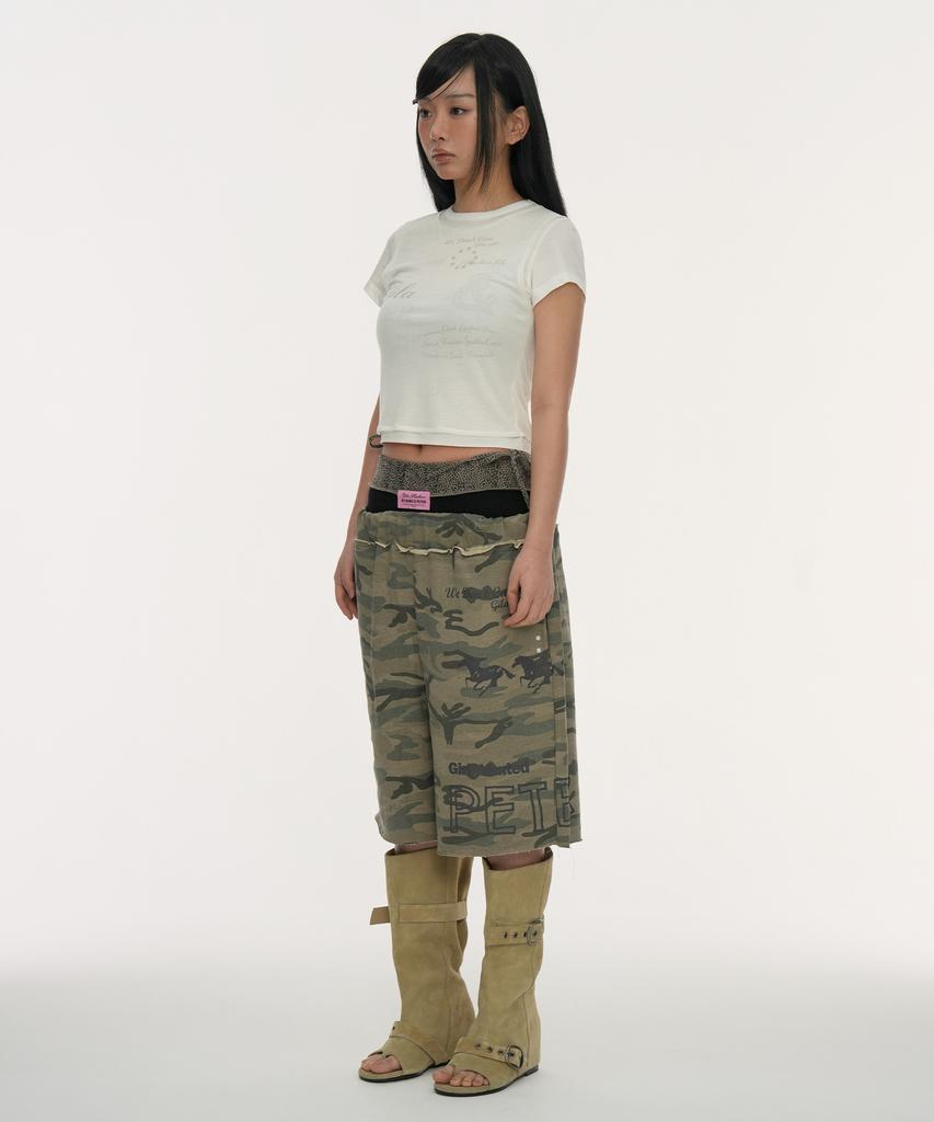 Gillaakaibeu Layered Doodle Sheer Crop T-Shirts_Ivory