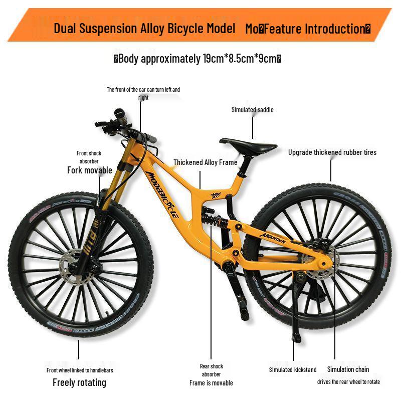 Simulated Alloy Mountain Bike Model with Dual Shock Absorption - Mini Bicycle Ornament