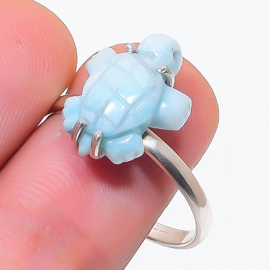 Natural Larimar Gemstone Handmade 925 Sterling Silver Jewelry Ring Size 10 M0Y48