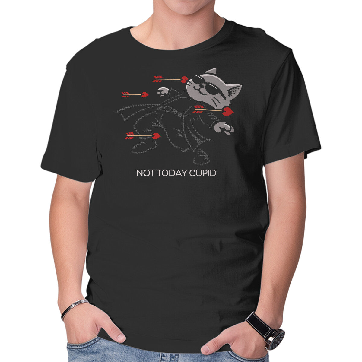 Unisex Crew Neck T-Shirt Not Today Cupid Graphic Short Sleeve Casual Tee XXL