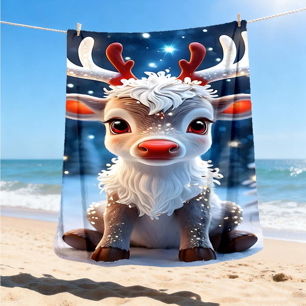1pc Reindeer Winter Wonderland Outdoor Flannel Blanket , Machine Washable Perfect Gift for Birthday , Holiday Travel Accessory , Durable Material