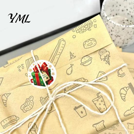 Snowman Gingerbread Man Decals Christmas Round Stickers, Santa Claus And Patterns Print, Baking Packaging Seal Self Adhesive Holiday Envelope
