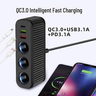 120W Dual USB + PD 30W Schnell-Autoladegerät: Ein-zu-Drei Zigarettenanzünderadapter mit intelligentem Multifunktionsladen.