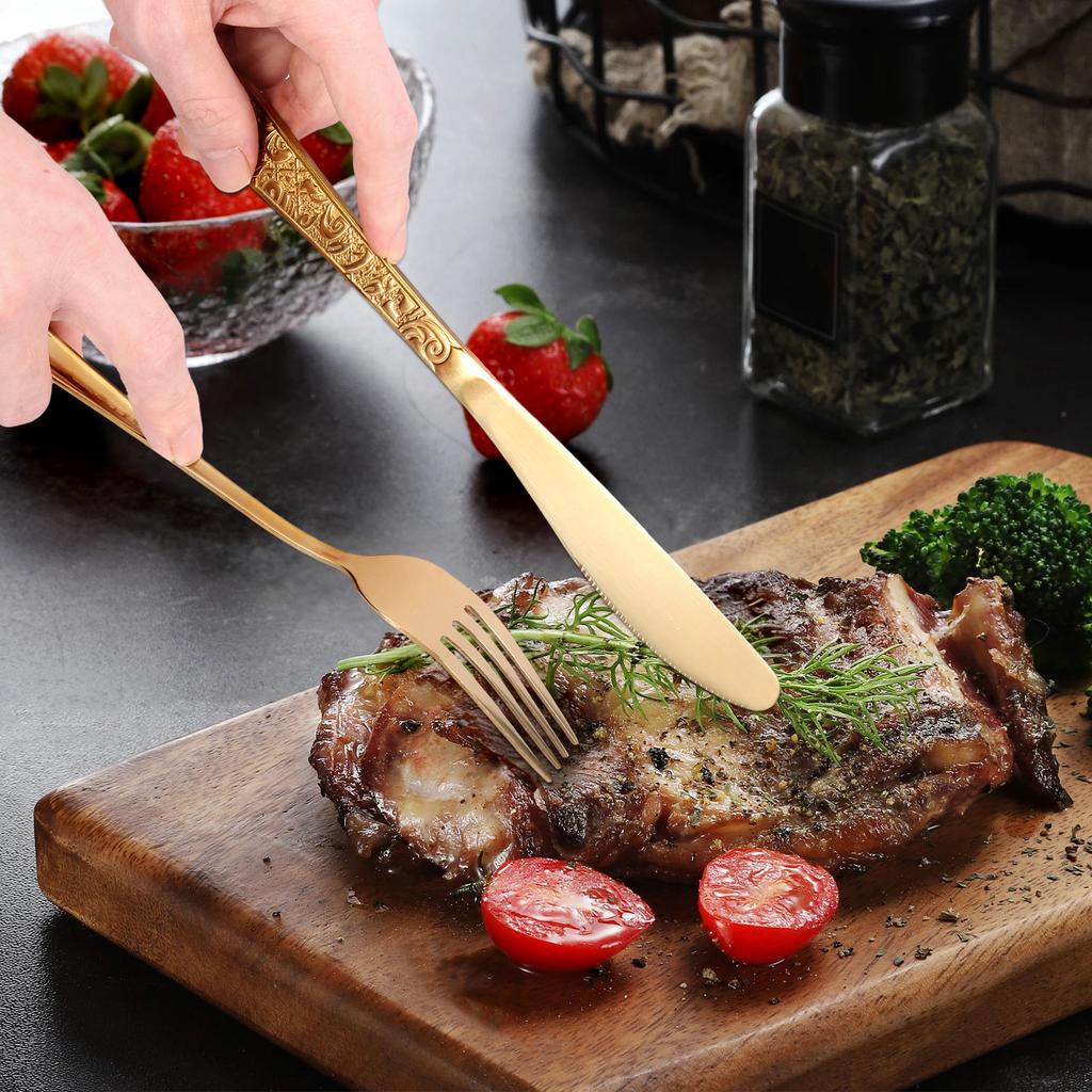 20pcs Stainless Steel Silverware Set Vintage Carved Flatware Cutlery Set Knife/Fork/Spoon Embossed Cutlery Kitchen Utensils