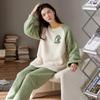 Thickened Warm Large Size Padded Fall and Winter Women's Pajamas Top and Pants Set Coral Velvet Ladies Cartoon Bear 2PCS/Set