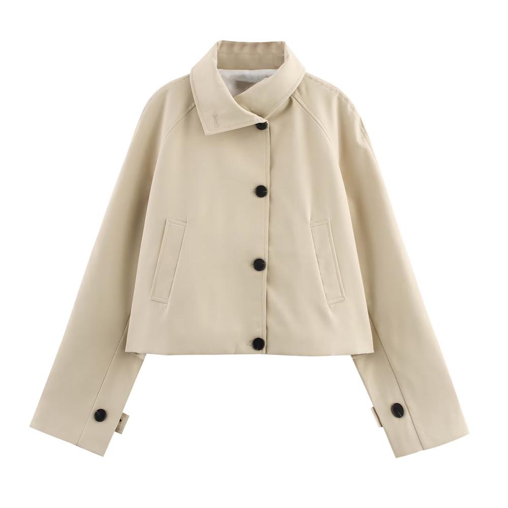 

Женский повседневный универсальный тренч с отложным воротником и длинными рукавами на весну/лето 2025 XS хаки