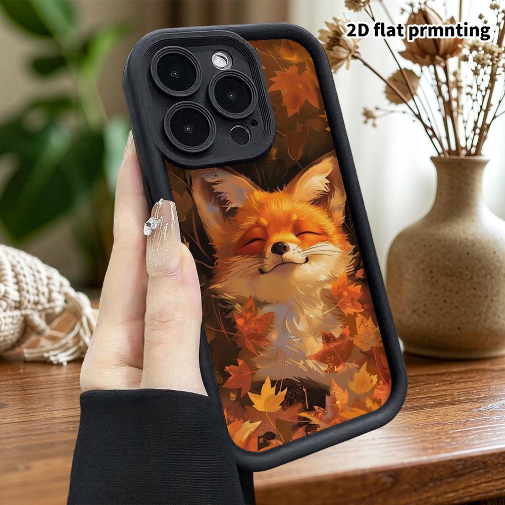 Phone Case: 2D Flat Design Suitable for iPhone 18 17 16 15 14 13 Pro Tiered Protective Case, Sleeping Red Fox, Christmas and Halloween Gift