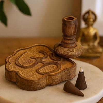Backflow Incense Burner Mango Wood Om