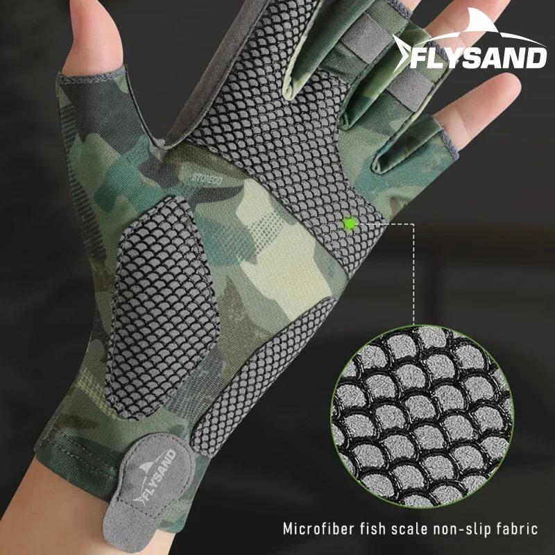 Mens Spring Summer Fishing Gloves Non Slip Sunscreen Cool Ice Silk Half Finger Breathable Outdoor