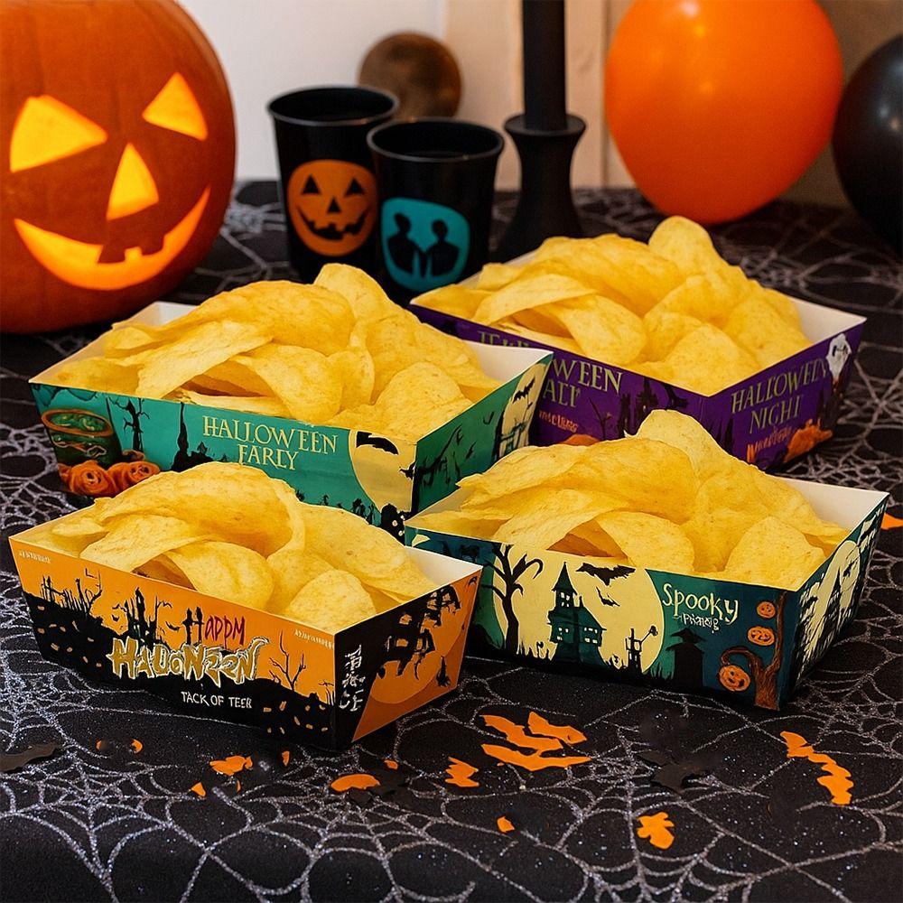 12pcs Pumpkin Cookie Tray Rectangular Disposable Baking Pans Halloween Party Tray  Festival