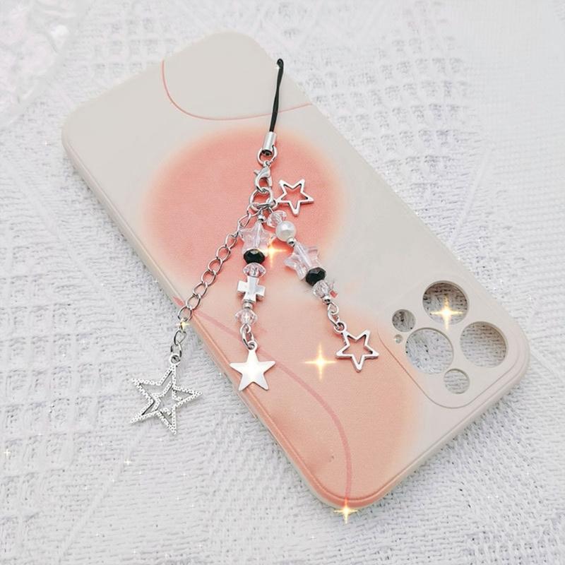 4Pcs Cute Bowknot Star Pendant Phone Charm Y2K Phone Chain Strap Sweet Bag Decoration Lanyards Keychain Accessories