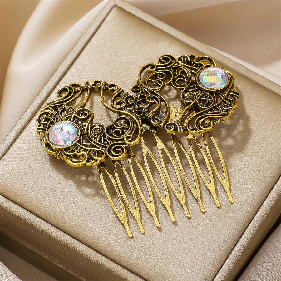 New Fashionable Retro Ethnic Style Hair Comb for Women Simple Hollow Alloy Zircon Resin Hairpin Daily Wear Hair Accessories