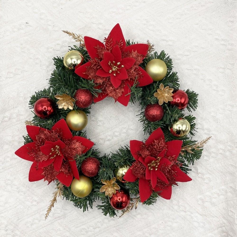 Elegant Christmas Wreath Red Flower Evergreen Pine Wreath Door Wall Decor Poinsettia Wreath Party