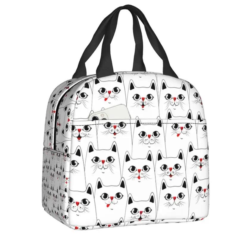 Kawai Cats Thermal Insulated Lunch Bag Women Cute Animal Kitten  Tote for School Office Outdoor Storage Food Bento Box