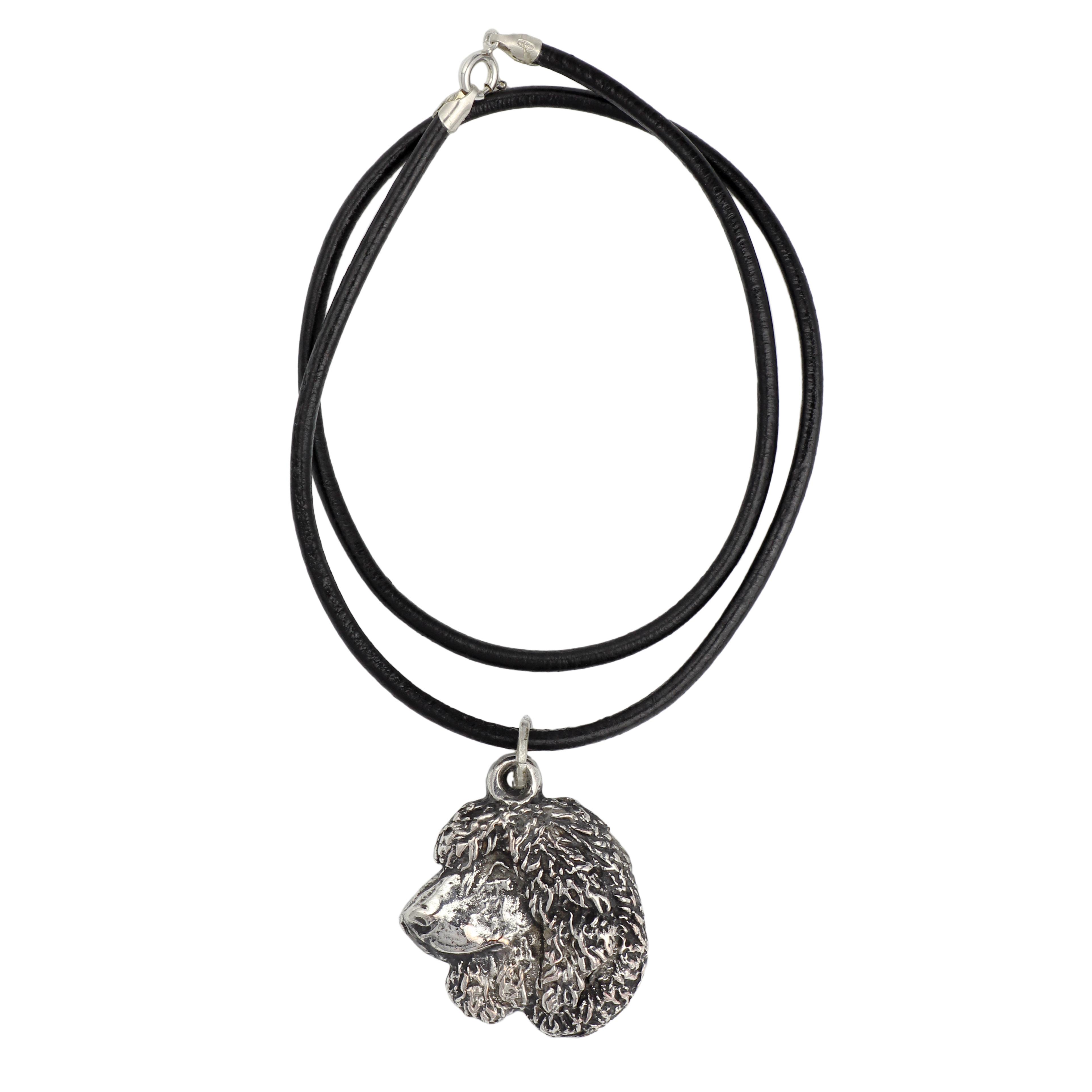 

Irish Water Spaniel, Whiptail, Shannon Spaniel - Necklace with dog, silver-plated pendant for dog fan, unique jewelry by Art-Dog brand срібний