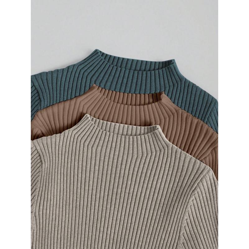 Cropped Slim Mock Neck Knit Sweater