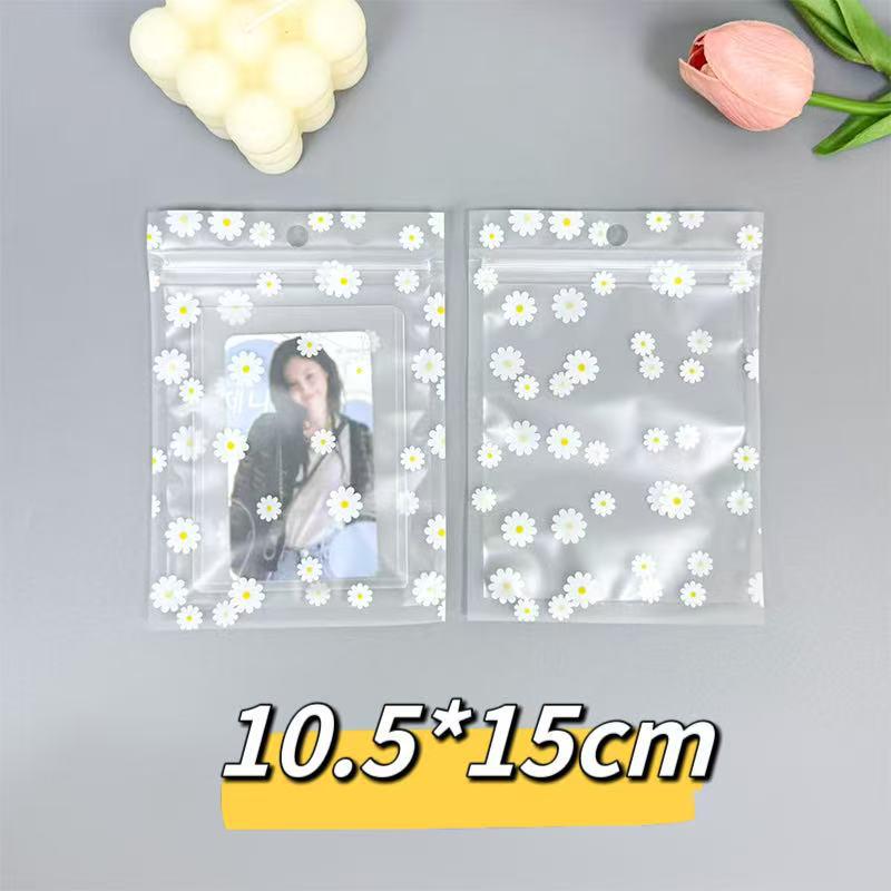Small Frosted Daisy Zipper Bag - Transparent, Self-Sealing Jewelry Packaging