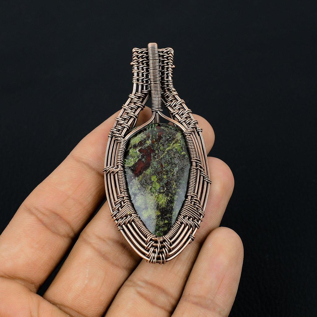 Dragon Blood Jasper Pendant, 999 Copper Wire Wrapped Gemstone Jewelry, Handmade Pendant, For Thanksgiving