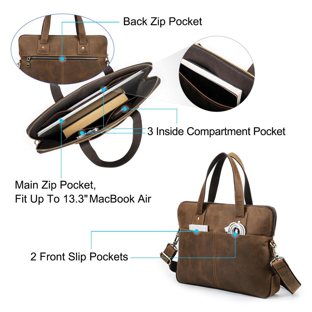 CONTACT'S Genuine Leather Laptop Bags for Men Business Messenger Shoulder Bags for 13.3/15.4/16 Inch Laptop Male Computer Tote Bags