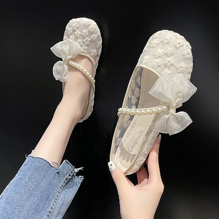Aesthetic Light Summer Casual Mesh Breathable Shoes for Women Comfortable and Elegant Fashion Designer Pearl Lace Woman Footwear