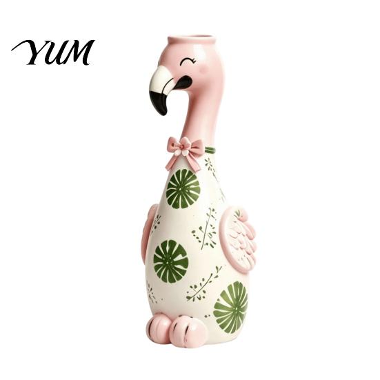 Cute Animal Shape Vase Resin Flamingo Decorative Vase, Pink Flower Holder Figurine, Hand Painted Figurine Tabletop Ornament for Dried Artificial