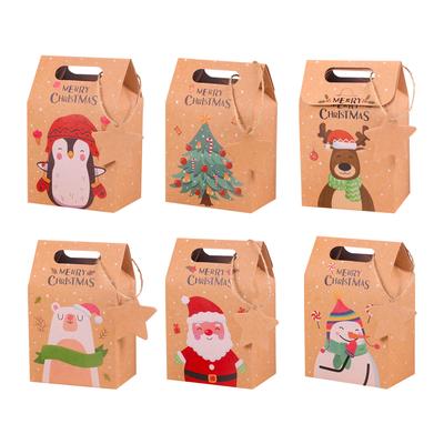 6/12pcs Merry Christmas Gift Box Kraft Paper Candy Cookies Packing Bags Santa Snowman Xmas Gift Pack Box Home Decor New Year