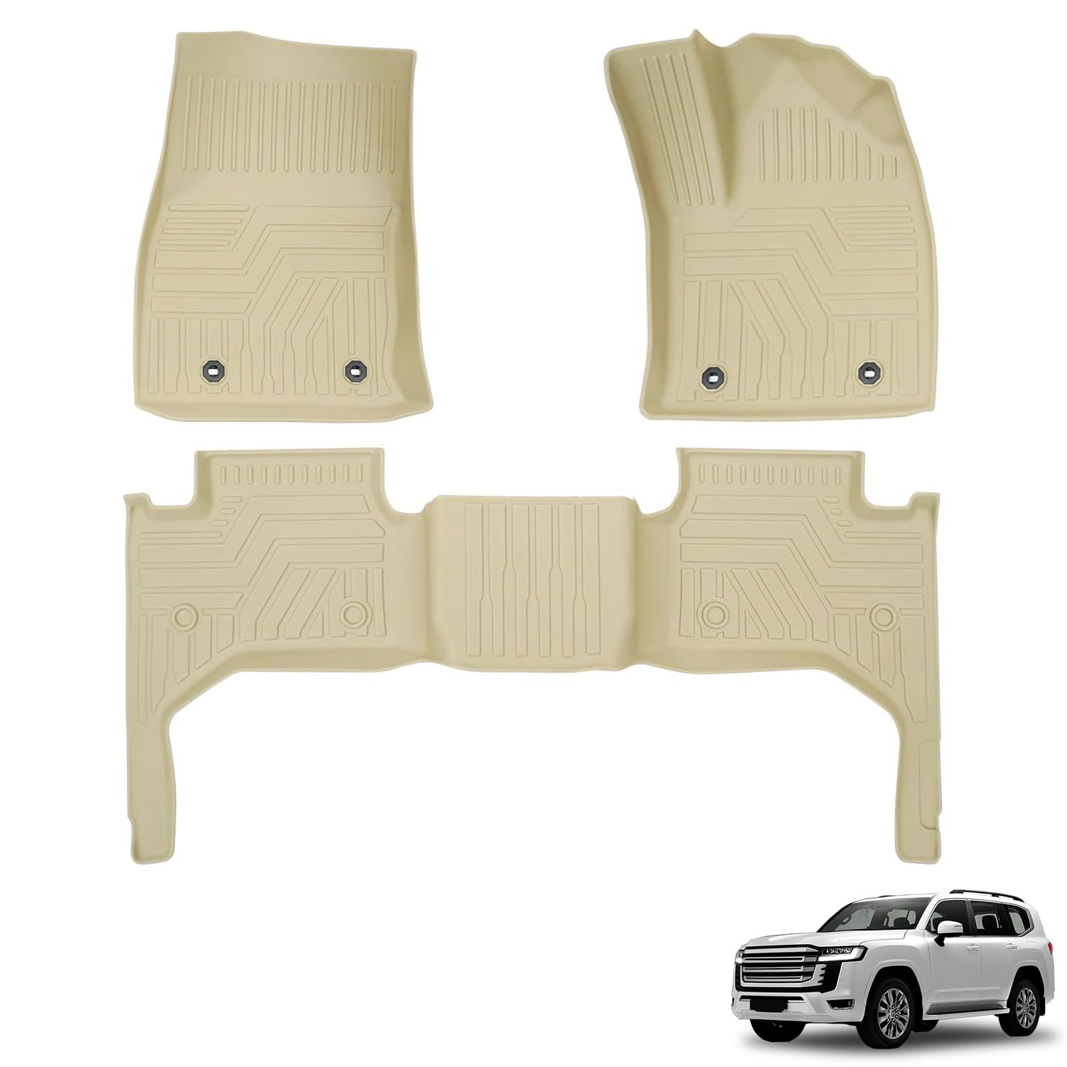 

Toyota Land Cruiser 300 Compatible Floor 3D TPE Custom Parts [SunYard] Mats, Beige, 5-seater, Structure, Vehicle-specific Design, Waterproof, бежевый