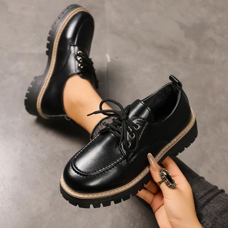 Large-sized Women's Shoes for Autumn Thick-soled Versatile Patent Leather Single Shoes Lofu Shoes