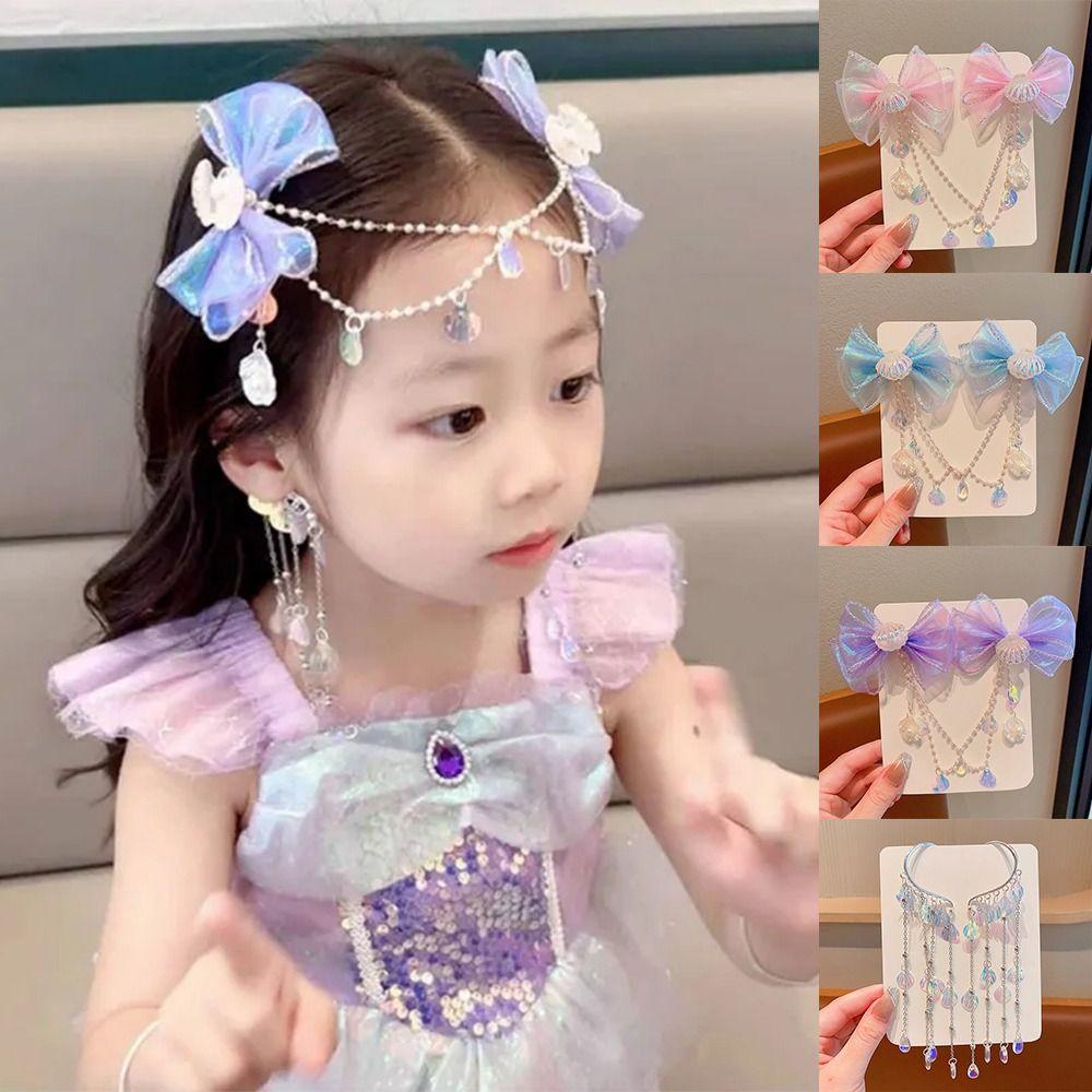 

Fringe Mermaid Princess Forehead Chain Bow Baby Head Wear Fashion Girls