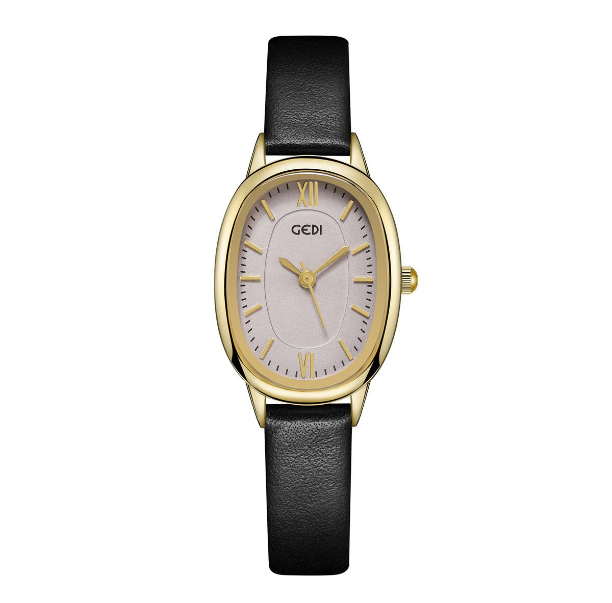 

Small Cocoa Oval Disc Niche Light Luxury Simple Retro High-End Small Leather Quartz Watch