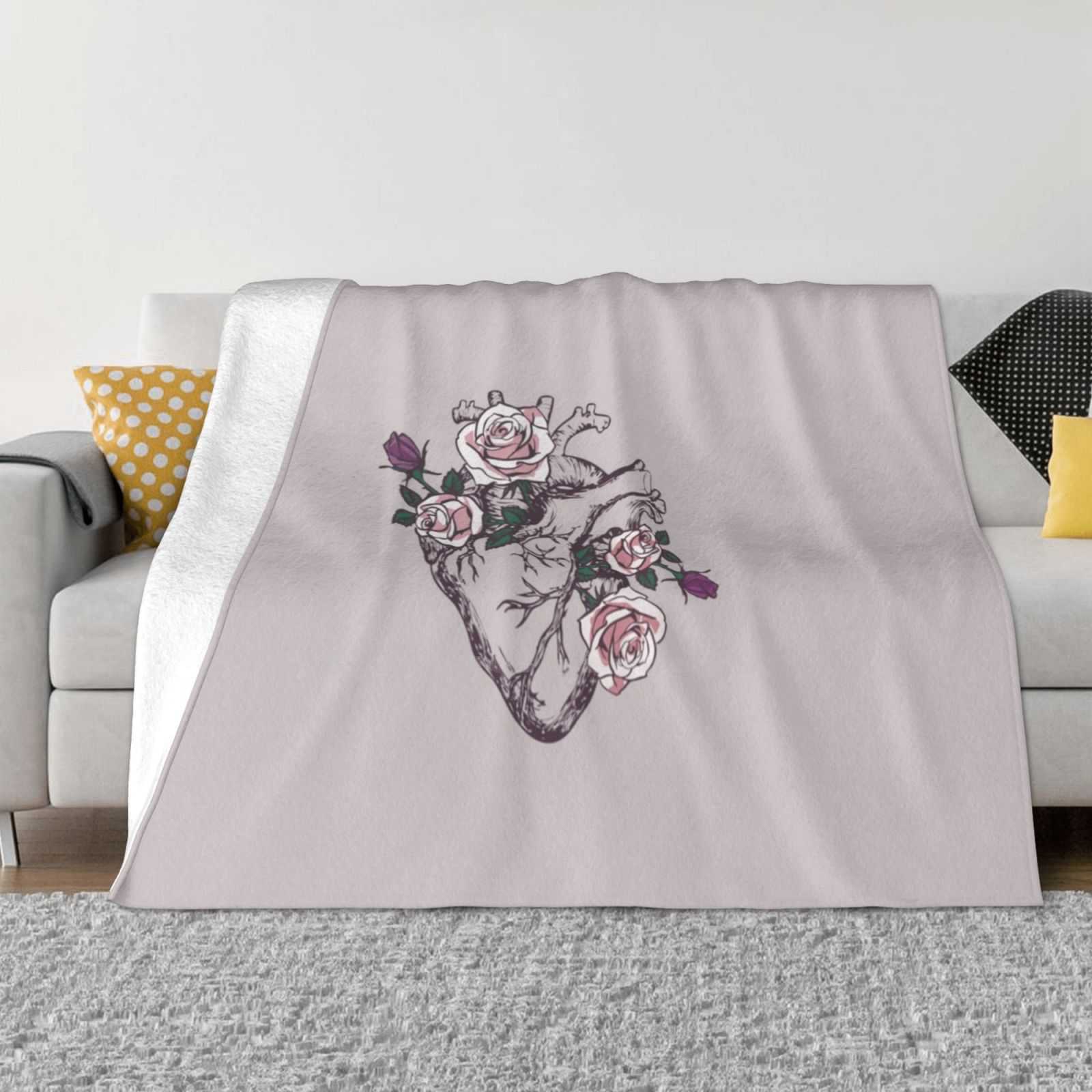 Anatomical Heart Floral Heart Anatomy And Flowers Cute Roses Soft Warm Blanket Sofa/Bed/Travel Love Gifts Human Heart 30x40in