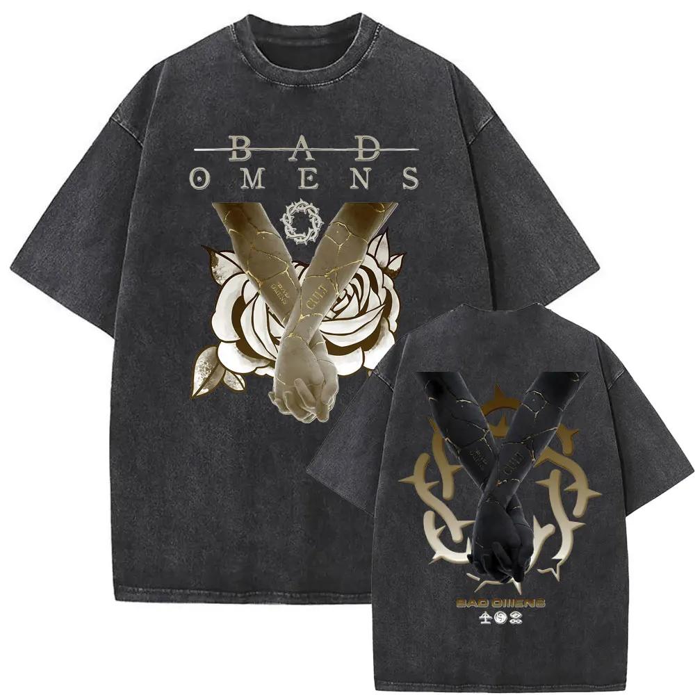 Washed Vintage Bad Omens T-Shirt Fun Moth Pattern T-Shirt Women's Fashion Casual Hip Hop Streetwear T-Shirt Women's