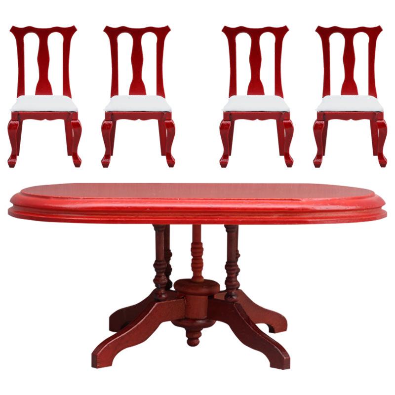 1:12 Mini Dollhouse Dining Set with Oval Table High-Back Chairs махагон