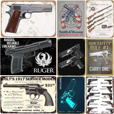 Vintage Pistole Metall Zinn Schild Ruger Smith Wesson Poster für Café Garage Bar Club Mann Höhle dekorative Wandkunst Gemälde