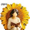 Warm Home Decor Accent Piece Wooden Reading Girl Figurine, Stable Pastoral Style Statue Desktop Artistic Ornament for Shelves Decor, Healing Ornament,