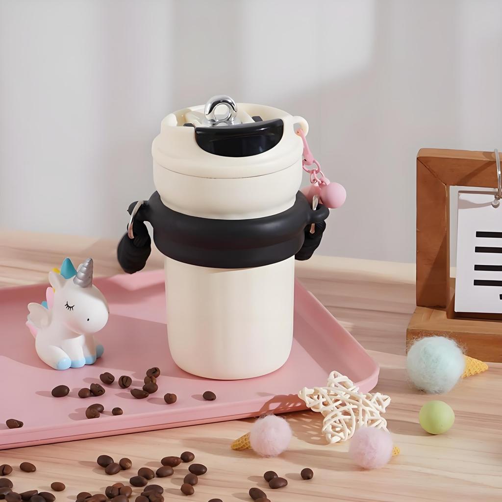 IOLOYU 316 Stainless Steel Tumbler with Lid and Coffee Mug for Girls and Elementary School Vacuum Stylish and Cute Coffee Mug with Carrying Keeps