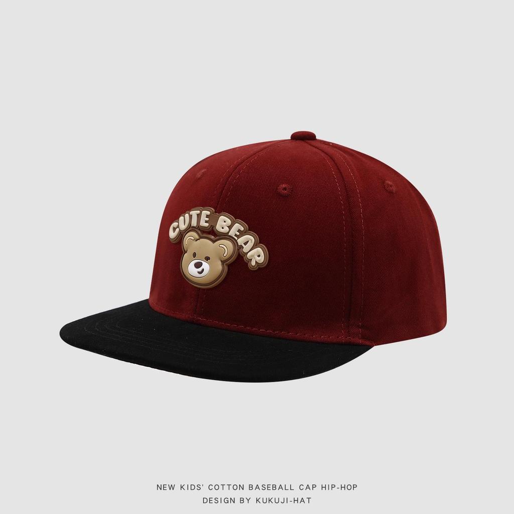 Spring Cartoon Bear Kids' Flat Brim Hip Hop Hat – Cute, Versatile, and Sun-Protective