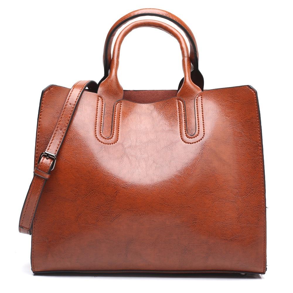 Ladies Handbag Fashion Retro Oil Wax Leather High Capacity Tote Bag