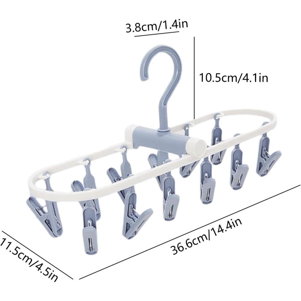 Portable Foldable Clothes Drying Rack, 20 Rotating Clips, Multi-Purpose Laundry Hanger for Underwear, Socks, Indoor/Outdoor Use, Compact, Lightweight