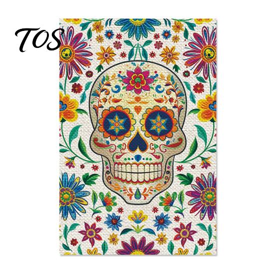 Weather Resistant Patio Banners Day of The Dead Garden Flag, 12x18 Inch Floral Skull Decorative Yard Sugar Ornaments Mexican Gothic Skeleton