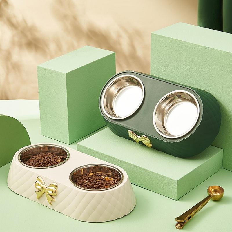 Dog And Cat Double Bowl Stainless Steel Pet Bowl Upset Proof Removable Easy To Clean Water Food One Dog Bowl Pet Accessories