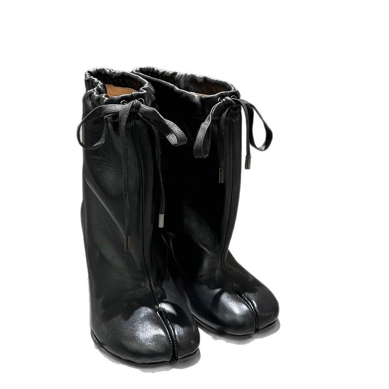 Fashion The New Autumn And Winter Wide-Leg Lace-Up Split-Toe Pig'S Hoof Boots For Girls Korean Style Versatile Western Girls' School